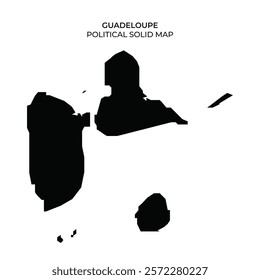 A minimalist solid map of Guadeloupe emphasizing political boundaries. The design showcases the outline without additional details or colors, focusing on structure.