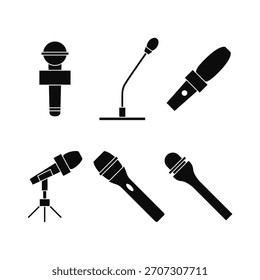 Conjunto de iconos de micrófono sólido minimalista: podcast, estudio, transmisión, Paquete de Vector de música