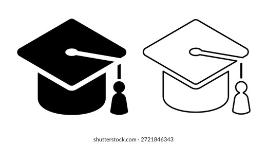 Minimalista Sólido e contorno Graduação ou tampa acadêmica Símbolo definir ilustração de stock de vetor