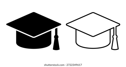 Minimalistischer Solid- und Outline-Abschluss oder akademischer Cap-Symbolsatz