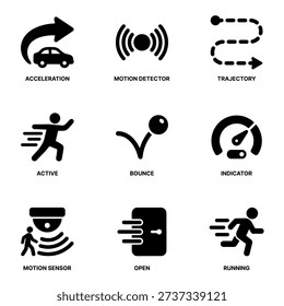 Minimalist Solid Style Movement Icons Set Describing Actions and Sensors