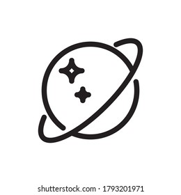 Minimalist space logo line vector with planet orbit or saturn ring and stars