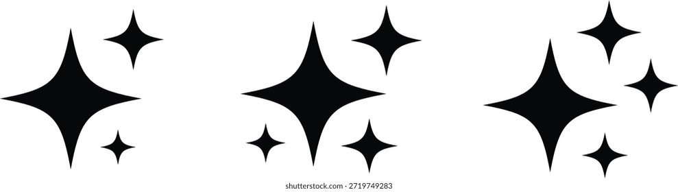 Minimalist sparkle star vector set with glowing starburst forms, crafted for app icons, fantasy graphics, decorative accents, and contemporary digital layouts.