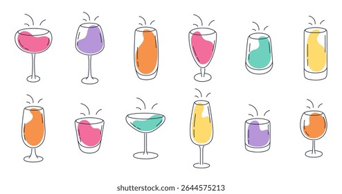 Minimalist sparkling cocktails clipart set