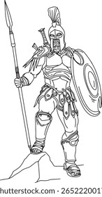 Minimalist Spartan Warrior Lineart Illustration isolated in white background