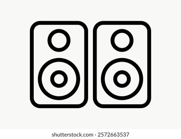 Minimalist speaker icon with two speakers. Simple minimal speaker design, perfect for audio themes. Speaker icon ideal for music and sound projects. Simple icon vector element.