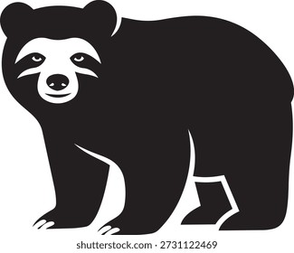 Minimalist spectacled bear silhouette vector illustration, andean bear icon with facial markings, south american wildlife design on white background
