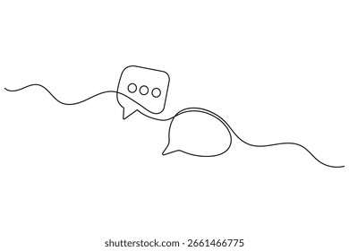Minimalist speech bubble in one line art style isolated outline vector drawing illustration
