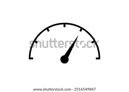 Minimalist speedometer gauge icon with needle. Vector icon design.