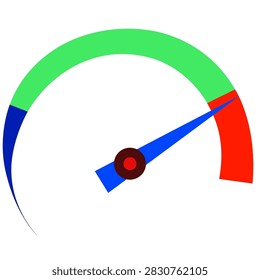 Minimalist speedometer indicator icon with gauge needle in high performance zone vector illustration