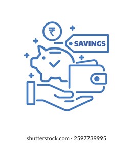 Minimalist Spending Icon Hand Holding Coin Piggy Bank Wallet Checklist Thin Lines