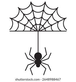 Minimalist Spider Hanging from Web Vector Illustration