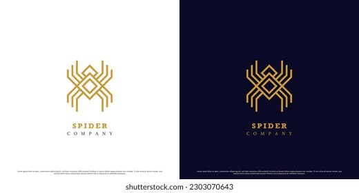 Minimalist spider logo design illustration. Modern creative silhouette line art geometric minimalistic monogram deadly insect spider tarantula venom poison toxic charming luxury. Fit for insect icon.