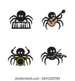 Minimalist Spider Musicians Playing Instruments
