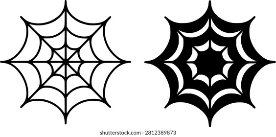Minimalist spider web icon in outline and silhouette design
