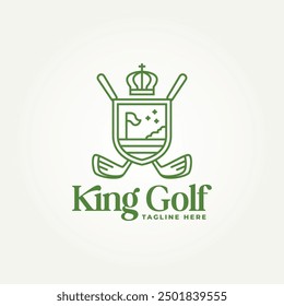 Diseño minimalista de la Ilustración vectorial del logotipo del icono de la insignia del club de golf deportivo. concepto moderno simple del logotipo de la insignia y de la corona del rey