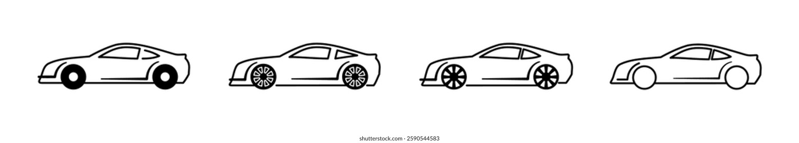 Minimalist sports car side view illustrations vector set