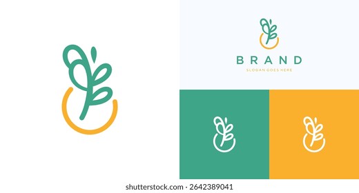 Minimalist sprouting seed branch logo icon design vector illustration element, Modern symbol green nature leaves monoline, Leaf sign aesthetic style concept for brand identity and business company