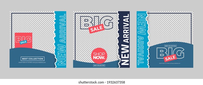 Minimalist square banner template. Editable geometric color background with stripe lines, shape and photo college placement. Vector illustration for print, poster, social media post, and or internet feed.