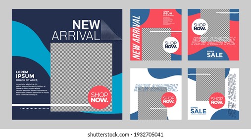 Minimalist square banner template. Editable geometric color background with stripe lines, shape and photo college placement. Vector illustration for print, poster, social media post, and or internet.