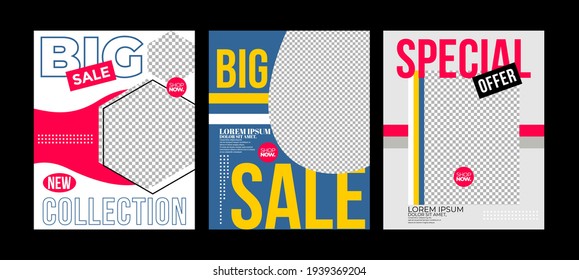 Minimalist square banner template. Editable geometric color background with stripe lines, shape and photo college placement. Vector illustration for print, poster, social media post, and or internet.