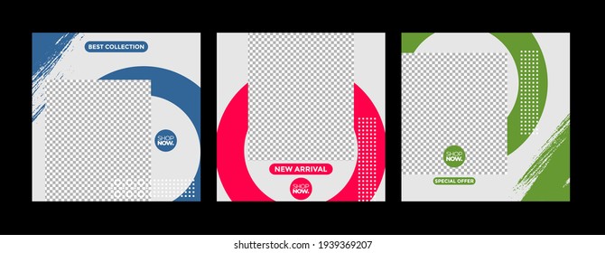 Minimalist square banner template. Editable geometric color background with stripe lines, shape and photo college placement. Vector illustration for print, poster, social media post, and or internet.