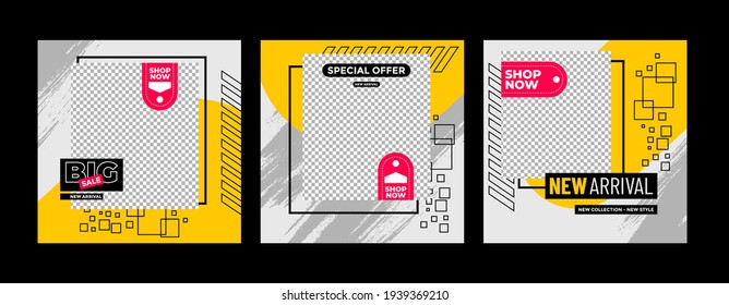 Minimalist square banner template. Editable geometric color background with stripe lines, shape and photo college placement. Vector illustration for print, poster, social media post, and or internet.
