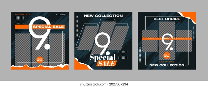 Minimalist square banner template. Editable geometric color background with stripe lines, shape and photo college placement. Vector illustration for print, poster, social media post, and or internet.