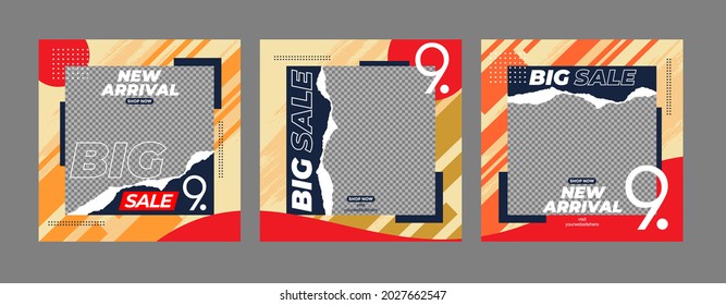 Minimalist square banner template. Editable geometric color background with stripe lines, shape and photo college placement. Vector illustration for print, poster, social media post, and or internet.