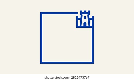 Minimalist square border integrated with a historic fortress silhouette icon.