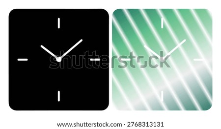 Minimalist square clock showing time with hour minute hands isolated on white background.