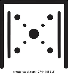 Minimalist square frame containing a central dot surrounded by six smaller dots. This design represents sound or vibration distribution, sensor arrays, or spatial arrangement concepts.
