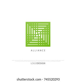 minimalist square icon. vector logo design, corporate identity. abstract union symbol, creative logotype. green geometric sign