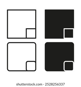 Iconos cuadrados minimalistas. Diseño cuadrado anidado. Blanco y negro. Símbolo de Vector.