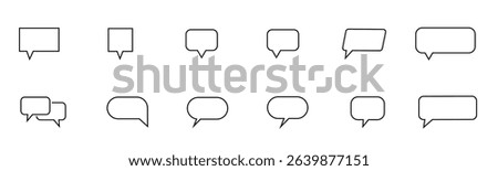 Minimalist square outline speech bubble and message icon set, perfect for communication apps, and digital dialog representations