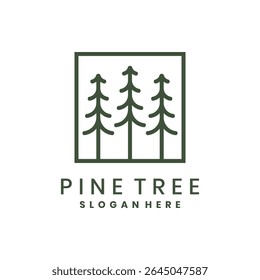 Minimalist square pine tree logo with three green trees