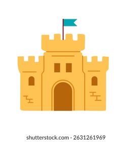 Minimalist square sandcastle with flag. Suitable for educational materials, icon sets, and kids’ beach themes.