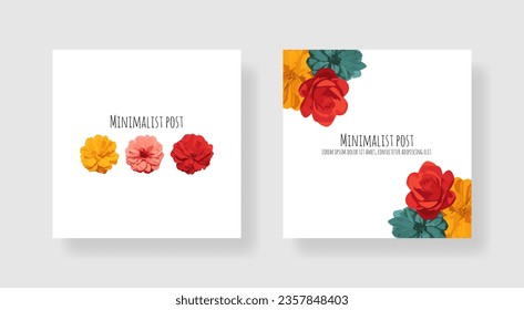 Post simple cuadrado minimalista, fondo de flores. Flores acuáticas pintadas, con fondo cuadrado blanco. Concepto de diseño para tu publicación en medios sociales, tarjeta, afiche, etc.