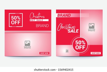 Minimalist Square Social Media sale Banner Template for Christmas and Holiday, Offer and Discount Tag. Clean abstract design for social media, ads, promo posters for Fashion Business. 