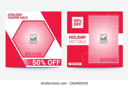 Minimalist Square Social Media sale Banner Template for Christmas and Holiday, Offer and Discount Tag. Clean abstract design for social media, ads, promo posters for Fashion Business. 