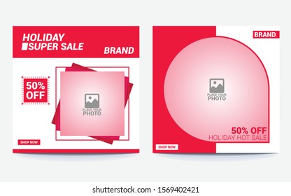 Minimalist Square Social Media sale Banner Template for Christmas and Holiday, Offer and Discount Tag. Clean abstract design for social media, ads, promo posters for Fashion Business. 