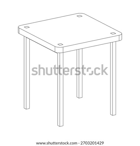 A minimalist square stool with four straight legs and a clean flat seat, featuring rounded corners and subtle hardware detailing.