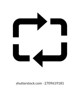 Symbol für minimalistische quadratische Synchronisierungspfeile, das Aktualisierungsaktualisierung und Datensynchronisierung symbolisiert