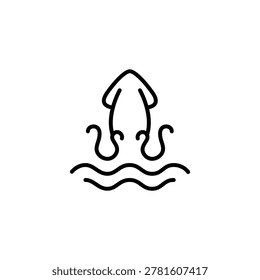 Minimalist Squid Icon Line Art Illustration – Marine Life Wave Symbol