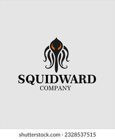 Minimalist squid logo design, vector illustration. Emblem design on white background