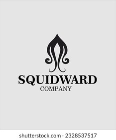 Minimalist squid logo design, vector illustration. Emblem design on white background