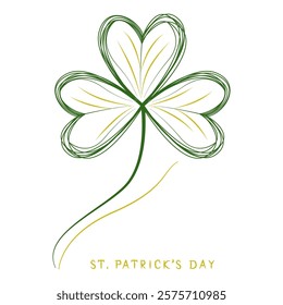 Minimalist St. Patrick's Day shamrock design with green and yellow outlines on a white background. Includes "St. Patrick's Day" text. Perfect for cards, apparel, and festive decor.