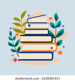 Minimalist stacked book vector illustration, perfect for Book Day designs, literacy campaigns, educational materials, social media, and digital or print decoration.