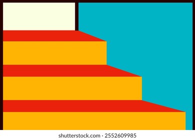 Minimalist staircase background with harmonious color combination symbolizes self-confidence.