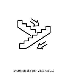 Minimalist staircase illustration with directional arrows guiding descent